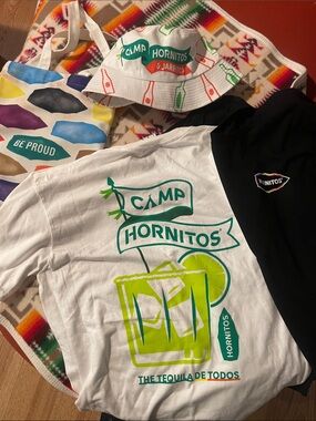 🌈 Pride 🏳️‍🌈 Camp Hornitos 2 Graphic Tee size Lg, Bucket Hat Set - canvas tote!